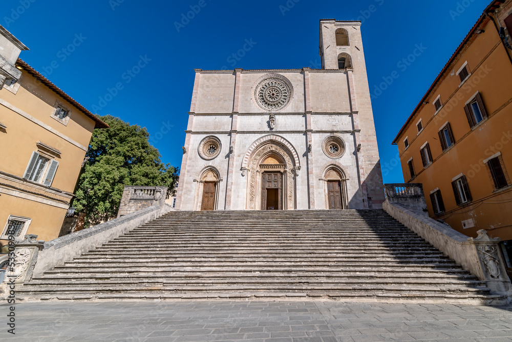 The staircase leading to the Duomo of Todi, Perugia, Italy, without people