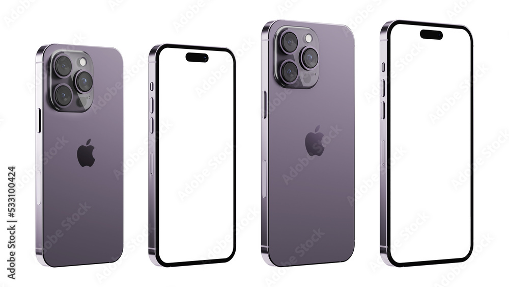 iphone 14 pro and pro Max on isolated white background. White mockup