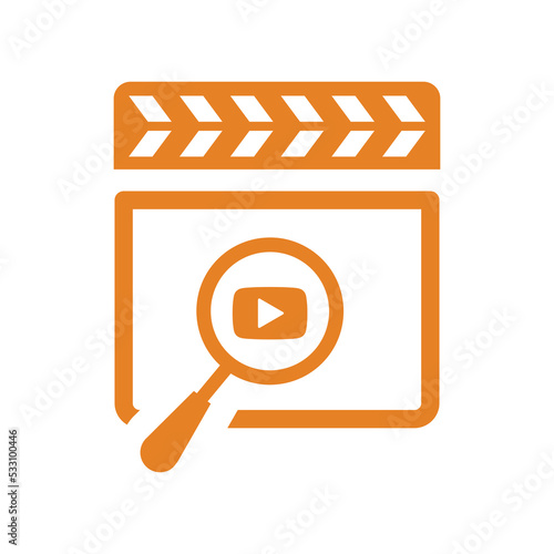 Search, video, videography icon. Orange vector graphics.