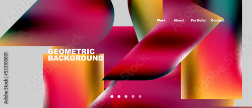 Glassmorphism landing page background template. Colorful glass shapes with metallic effect abstract composition for wallpaper, banner, background
