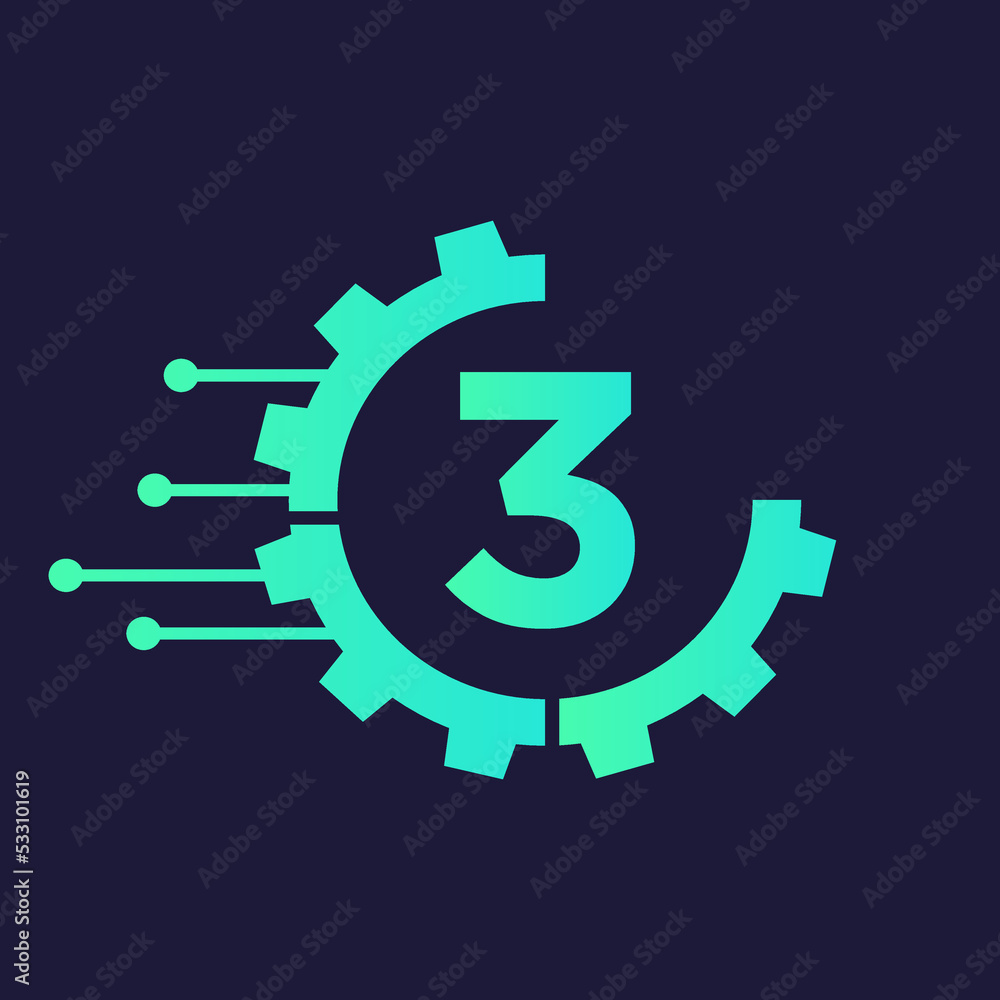 Cog Gear Logo Technology Symbol On Letter 3 Vector Template Cog Gear Logo Technology Symbol On Letter 3 Vector Template