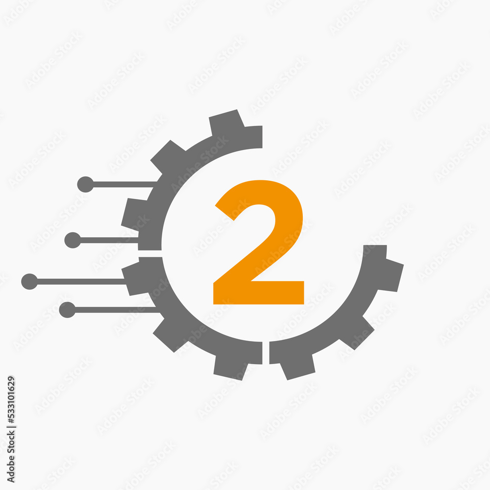 Cog Gear Logo Technology Symbol On Letter 2 Vector Template Cog Gear Logo Technology Symbol On Letter 2 Vector Template