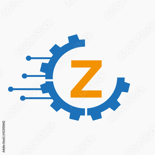 Cog Gear Logo Technology Symbol On Letter Z Vector Template