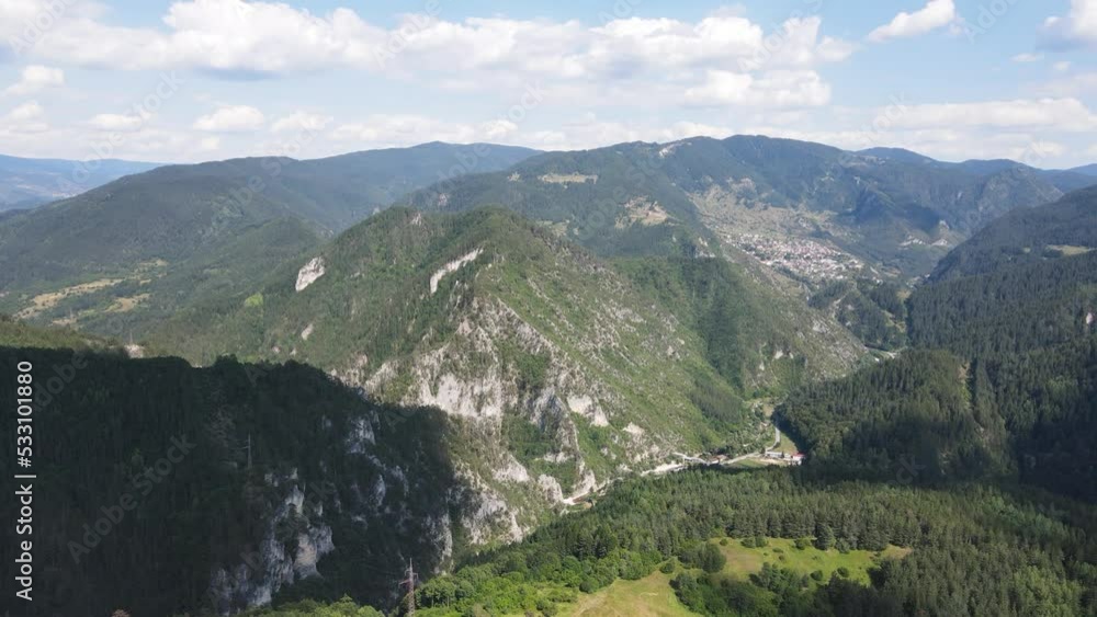 Aerial summer view of Rhodope Mountains near village of Borino, Smolyan Region, Bulgaria Aerial summer view of Rhodope Mountains near village of Borino, Smolyan Region, Bulgaria