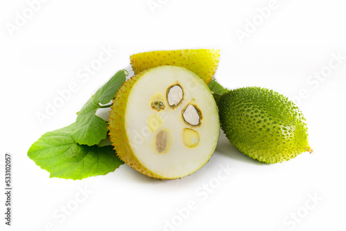 Spiny Bitter Gourd, Sweet Gourd or Cochinchin Gourd on white background. Momordica cochinchinensis.