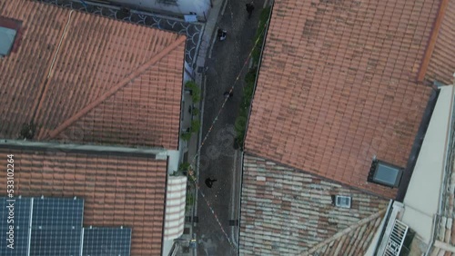 Aerial view of Ospedaletto d'Alpinolo during A Juta a Montevergine fest, a traditional and religious festival in Avellino, Irpinia, Italy. photo