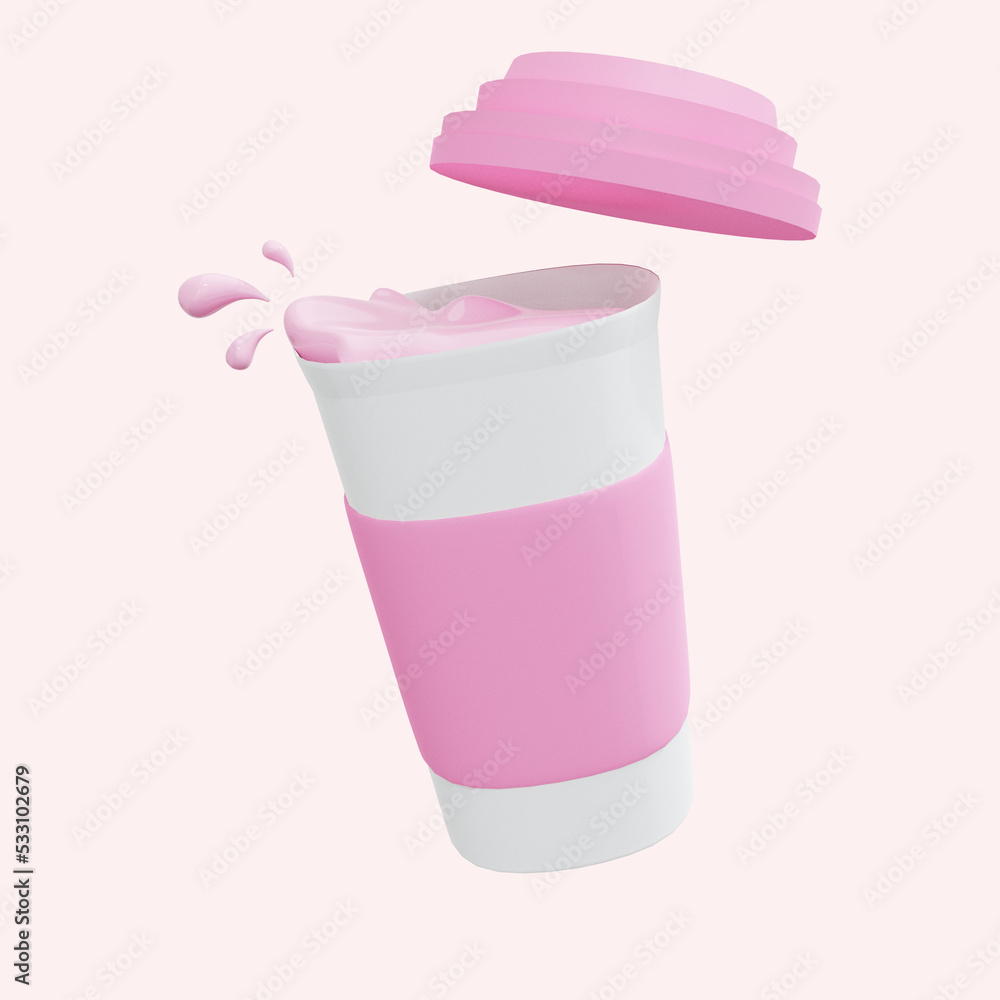 3d rendering of a cup of strawberry milk and splashes 3d rendering of a cup of strawberry milk and splashes