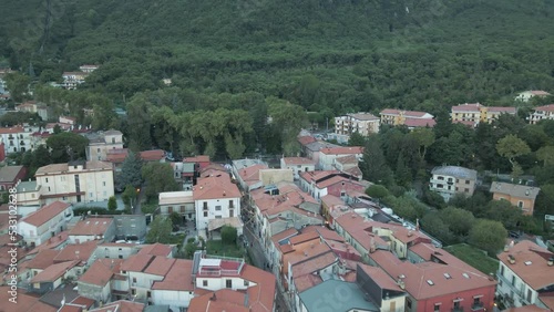 Aerial view of Ospedaletto d'Alpinolo, a small town in Irpinia at sunset, Avellino, Italy. photo