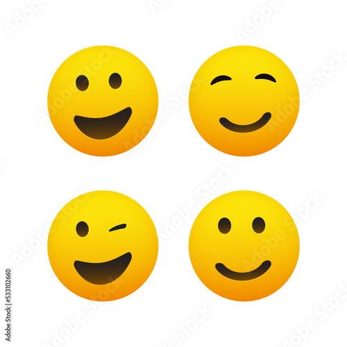 Set of Smiling and Winking Emoticons - Simple Shiny Happy Emoji Collection Clip-Art Design