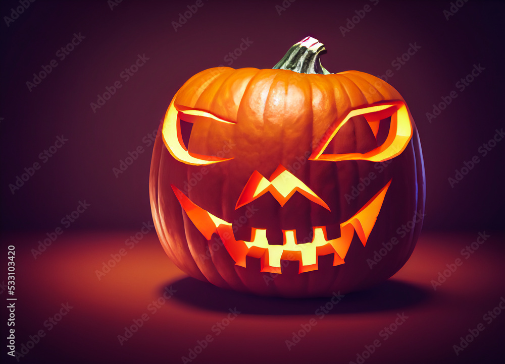 A Halloween orange pumpkin isolated on a minimalist background, Jack-o'-lantern, plain colored, scary and modern, support for poster and Halloween party, 3d illustration A Halloween orange pumpkin isolated on a minimalist background, Jack-o'-lantern, plain colored, scary and modern, support for poster and Halloween party, 3d illustration