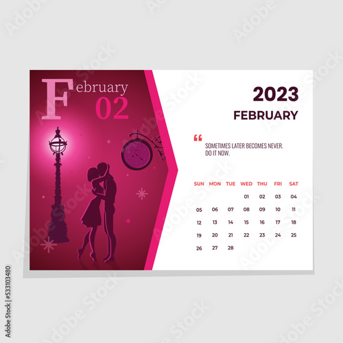 Calendar horizontal wall. February