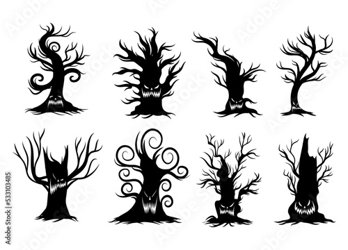 Dead tree silhouettes icon collection for Halloween. vector illustration