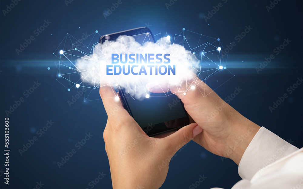 Hand using smartphone with cloud business concept Hand using smartphone with cloud business concept