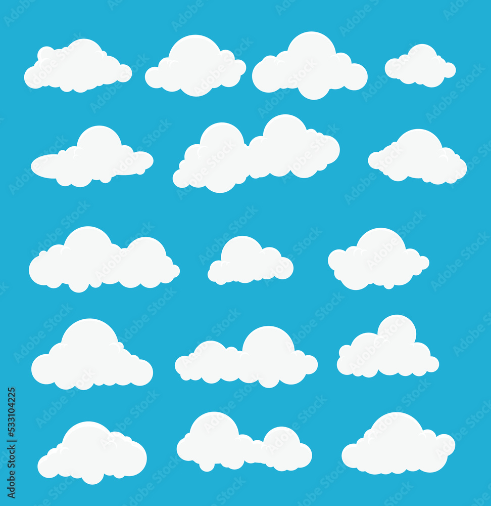set clouds simple icon collection on blue background vector illustration EPS10