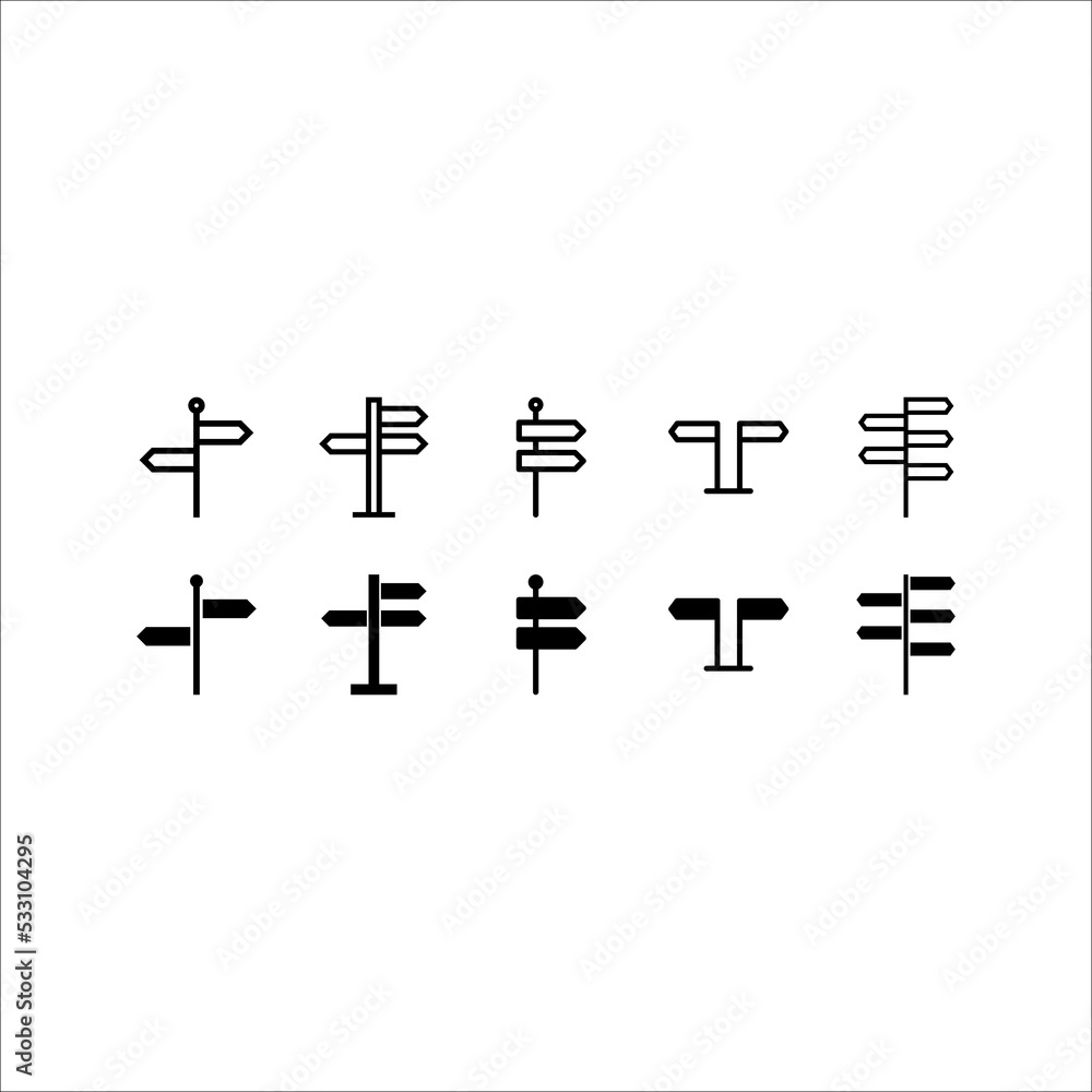 Set of sign post related vector line icons. Premium linear symbols pack. Vector illustration isolated on a white background. Web symbols for web sites and mobile app. Trendy design. Set of sign post related vector line icons. Premium linear symbols pack. Vector illustration isolated on a white background. Web symbols for web sites and mobile app. Trendy design.
