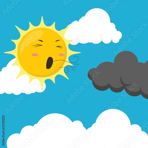 cartoon illustration of the sun blowing the clouds vector illustration EPS10