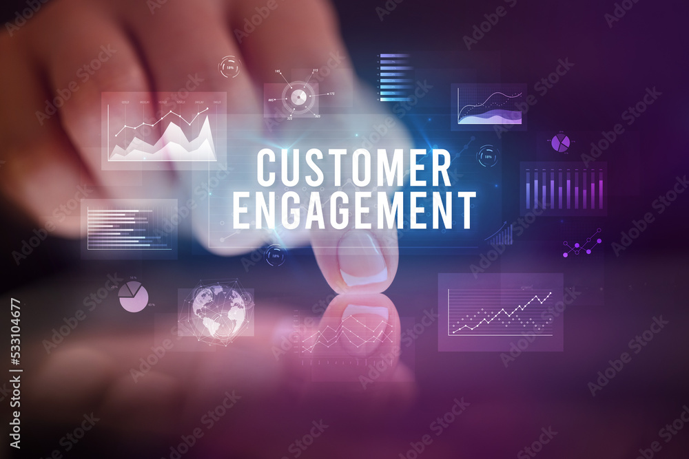 Finger touching tablet with business graphs and icons concept Finger touching tablet with business graphs and icons concept