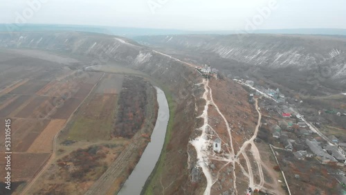 Aerial Drone View Of Orheiul Vechi Hills and Town photo