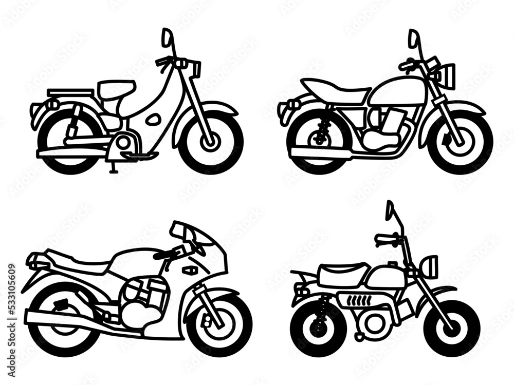 Naklejka premium 白配色のオートバイのイラスト4点セット