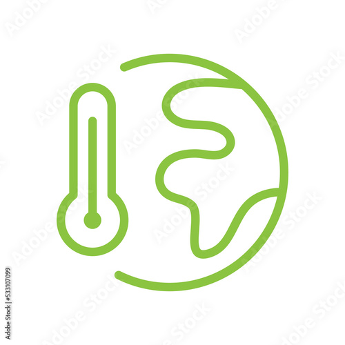 Globe and thermometer line vector icon. Global warming, climate change and environment friendly symbol.