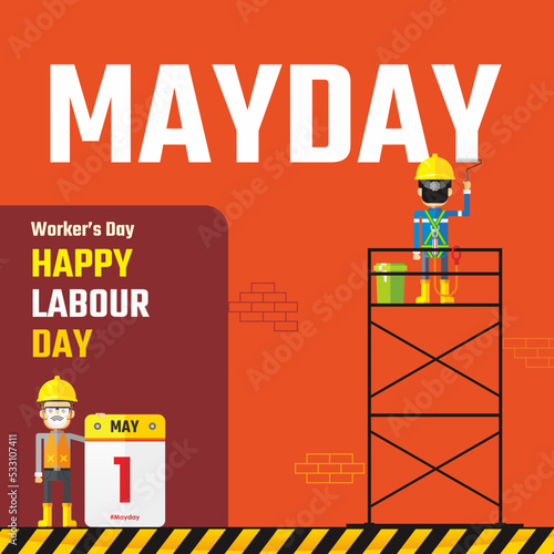 Mayday celebration vector image. Happy labour day. Greeting card, background illustration, sticker and banner design.
