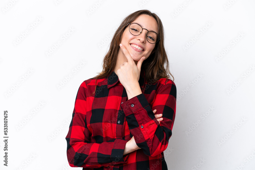 Young caucasian woman isolated on white background happy and smiling Young caucasian woman isolated on white background happy and smiling