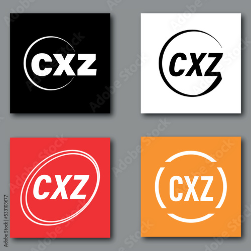 CXZ creative letter logo with four different styles and colors.