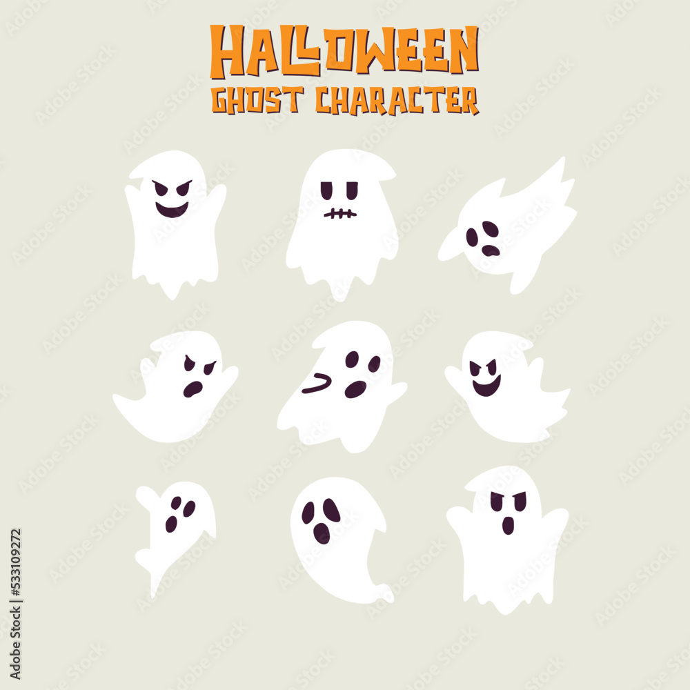halloween spooky flying ghost flat set