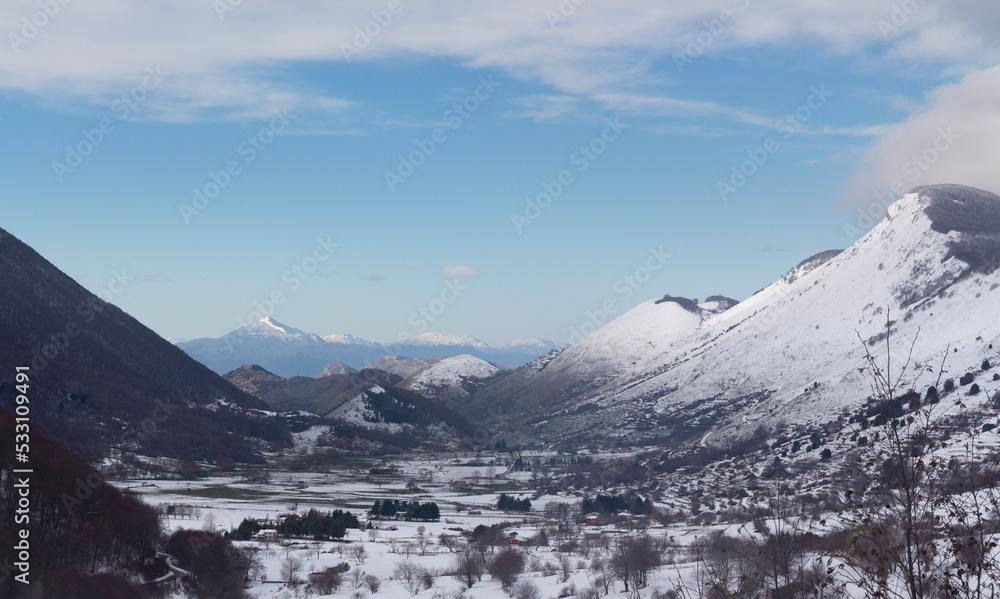 letino valley panorama with snow