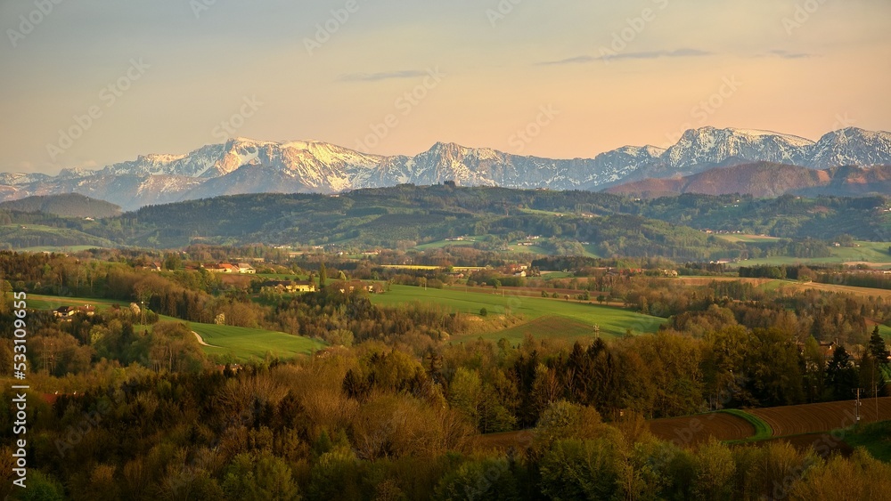 Alpine foothills in the evening hours