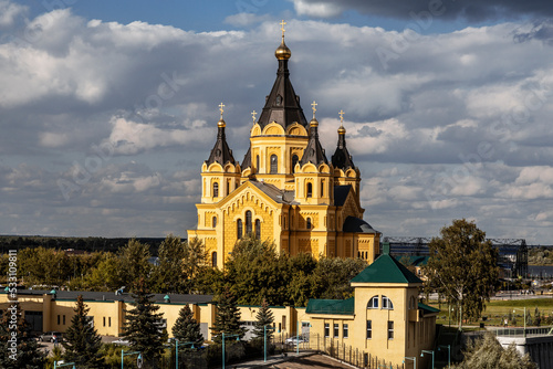 View of the Alexander Nevsky Cathedral from the Kanavinsky Bridge. Nizhny Novgorod, Russia