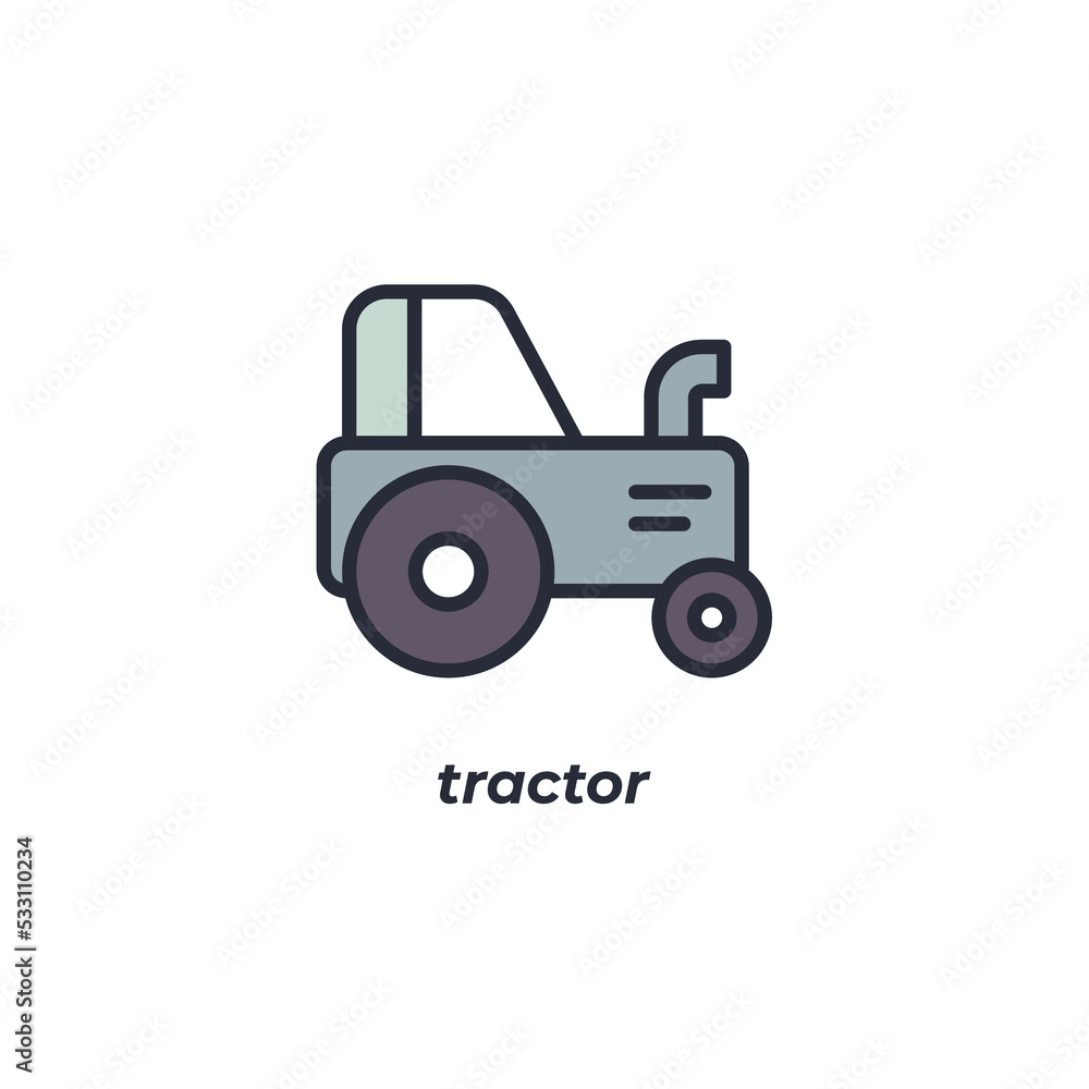 Vector sign tractor symbol is isolated on a white background. icon color editable.