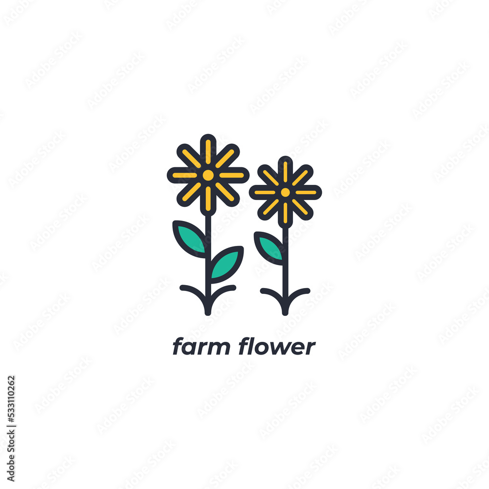 Vector sign farm flower symbol is isolated on a white background. icon color editable.