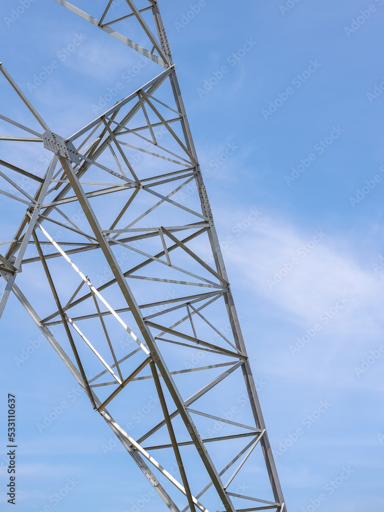 steel structure of transmission line tower on sky background steel structure of transmission line tower on sky background