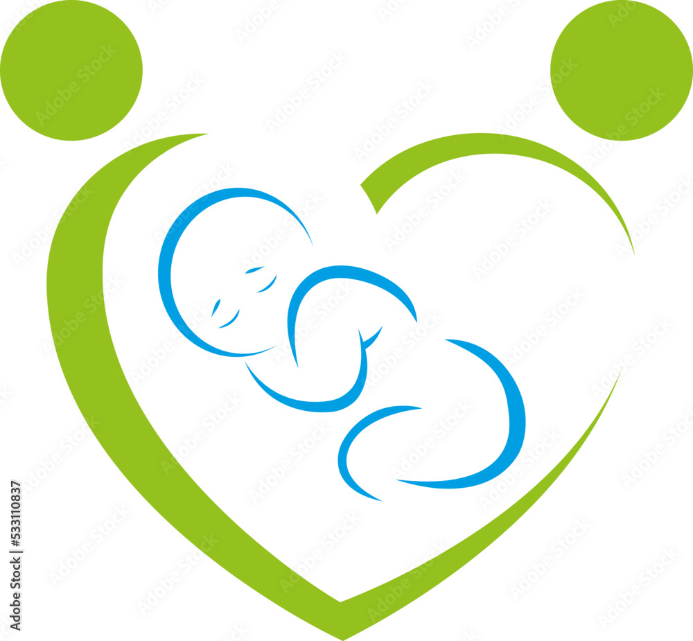 Zwei Personen als Herz und Kleinkind, Kind, Baby, Hebamme, Kinderarzt Logo Zwei Personen als Herz und Kleinkind, Kind, Baby, Hebamme, Kinderarzt Logo