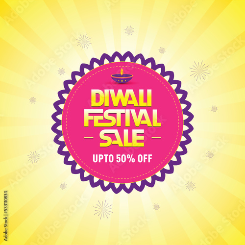 Diwali mega sale discount offer logo unit with yellow background, Sign, Symbol, 50%off, Modern logo.