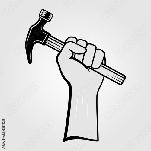 Fist holding a Claw hammer. Vector illustration