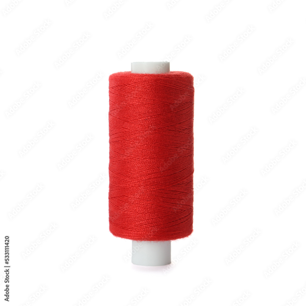 Spool of red sewing thread isolated on white Spool of red sewing thread isolated on white