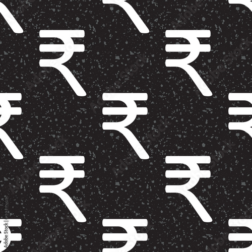 Indian rupee symbol vector pattern seamless background. Black white monochrome backdrop with geometric layout currency icons. Finance repeat. Graphic resource asset for money,business, economy