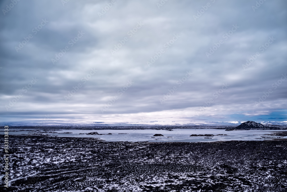 Landscape lakeview over vulcanic area in Iceland Landscape lakeview over vulcanic area in Iceland