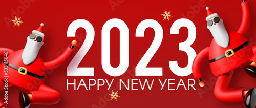 Happy New 2023 Year design template with cool 3D Santa Claus.