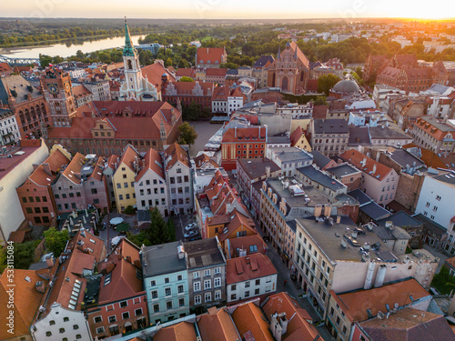 Torun. Aerial View of Old Town Hall in Torun. Historical Buildings of the Medieval City of Torun. Kuyavian-Pomeranian Voivodship. Poland.