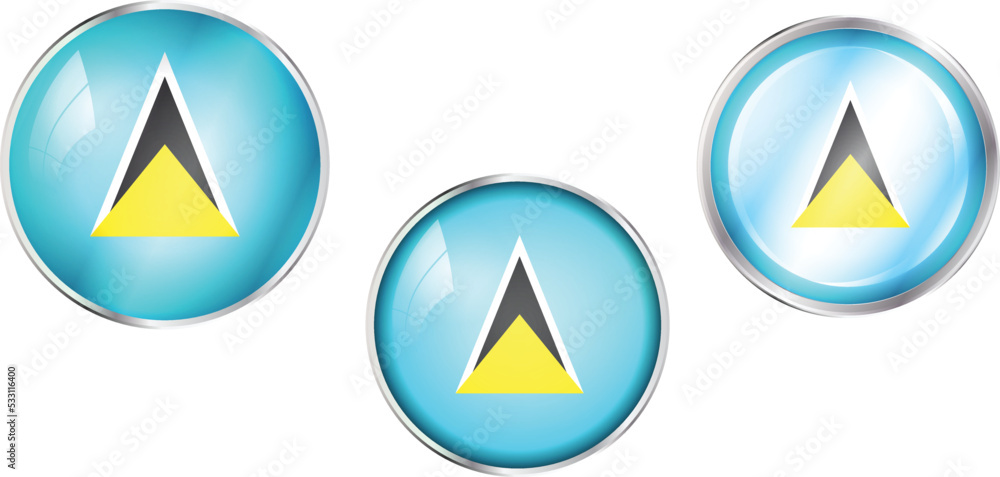 Round national flag pin of Saint Lucia.Circular vector flag of Saint Lucia Round national flag pin of Saint Lucia.Circular vector flag of Saint Lucia