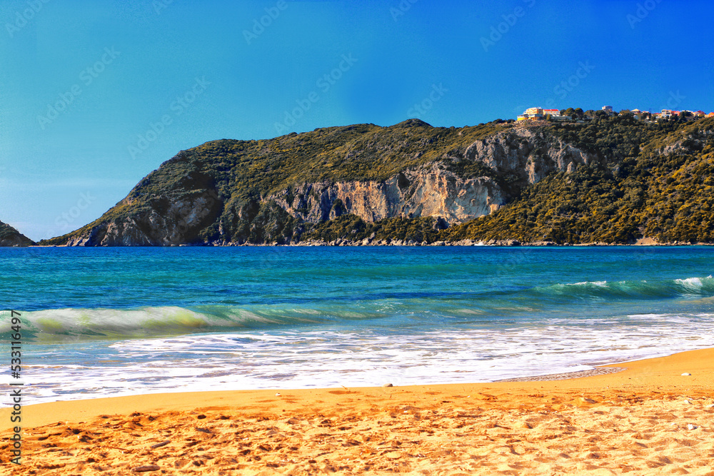 picturesque summer view, amazing coast popular island of Greece - Corfu (Kerkyra) , Porto Timoni bay, Afiona village, Paleokasatrs rgion, Greece, Europe	