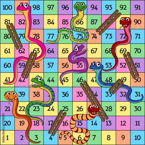 Snakes and ladders board game cartoon illustration