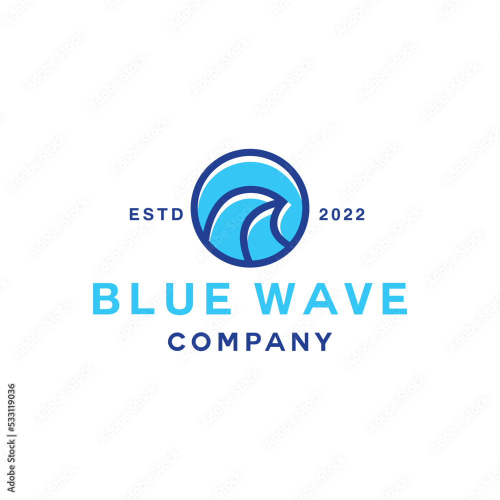 Blue Wave Ocean Logo vector design graphic emblem