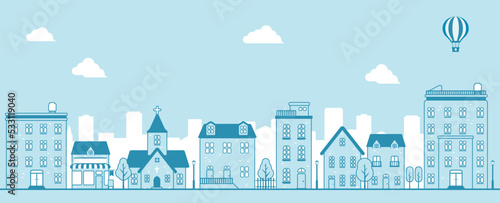 Modern cityscape, town street vector banner illustration