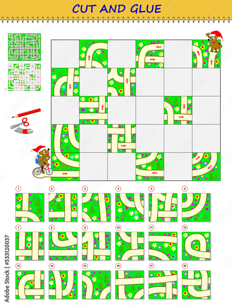 Logic puzzle game with labyrinth. Help the bear find the way to his ...