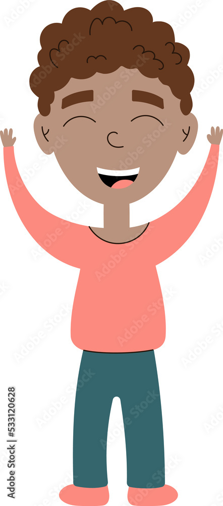 Happy cartoon kid. Boy smiling with hands up Happy cartoon kid. Boy smiling with hands up