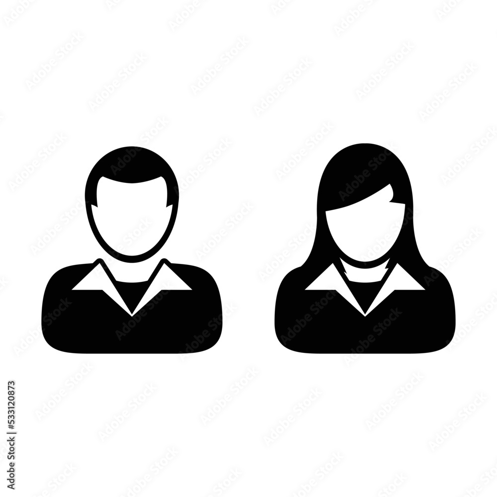 Obraz premium Business man and woman icon vector user person profile avatar symbol for business in a flat color glyph pictogram sign illustration